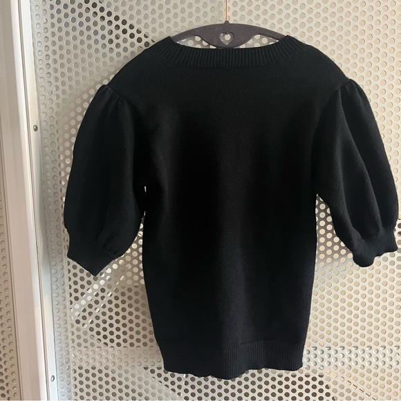 Moth by Anthropologie Crew Neck Puffed Sleeve Sweater Size Small in Black - Picture 8 of 12